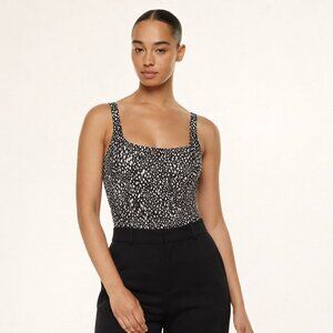 Aritzia Babaton Square Neck One Piece Swimsuit XS Black White Polka Dot NWT